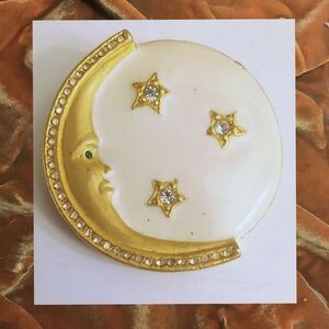 Vintage Gold and Cream Moon Brooch